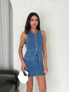 Kot Jeans Etekli Ikili Takım - Mavi resmi